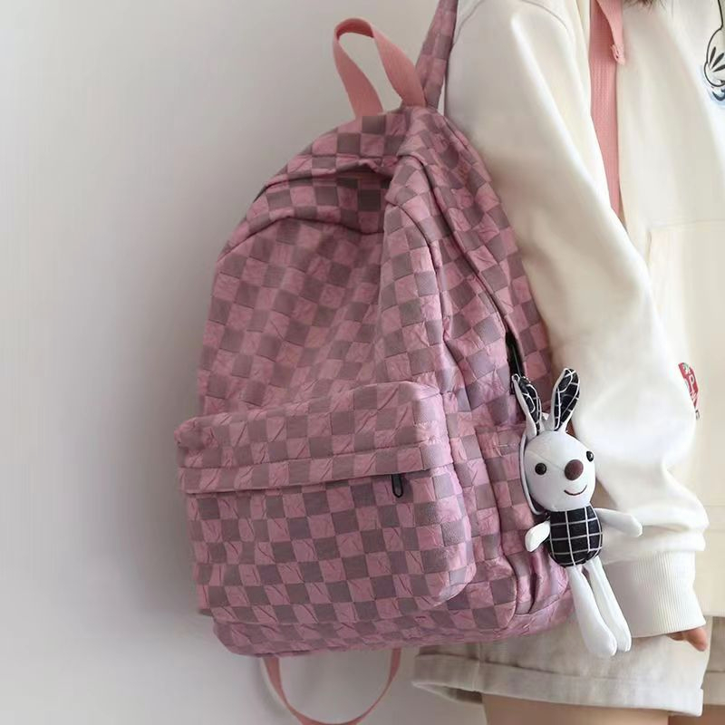 Balo ulzzang balo nữ đi học vải dù họa tiết kẻ caro hàn quốc