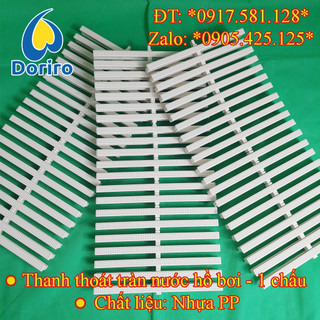 10 mét Thanh thoát nước tràn hồ bơi – chiều rộng 25cm; chiều dày 2,3cm; loại 1 chấu, nhựa PP / 10 mét Nan thu nước tràn