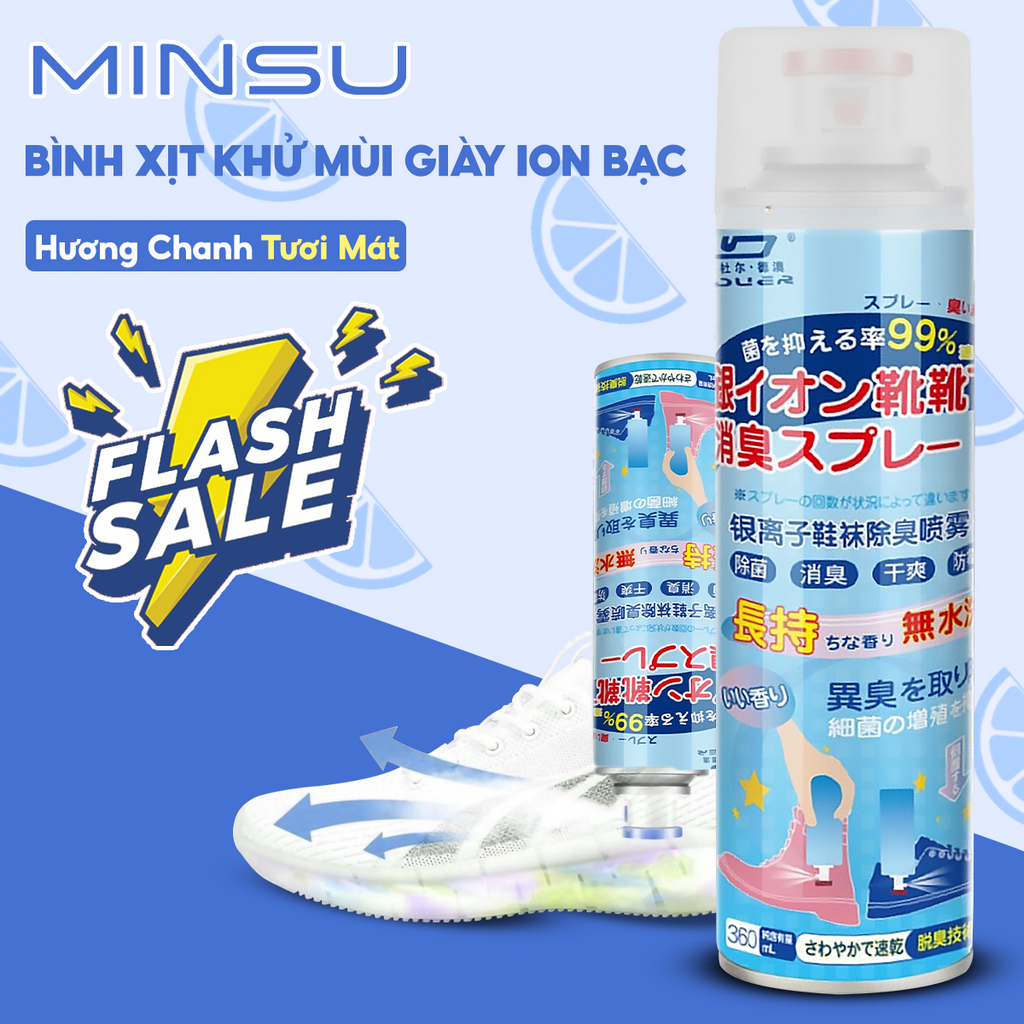 Chai xịt khử mùi giày dép Nano Bạc diệt khuẩn cho nam nữ, bình sịt hết mùi hôi chân, tất, vớ, 1 lọ 260ml mùi Chanh, Đào.