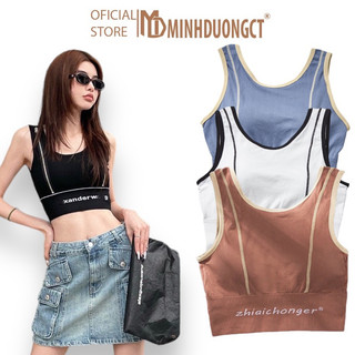 Áo bra tập gym yoga thể thao crotop sẵn đệm ngực hàng đẹp - Áo sát nách viền chữ [Minhduongct]