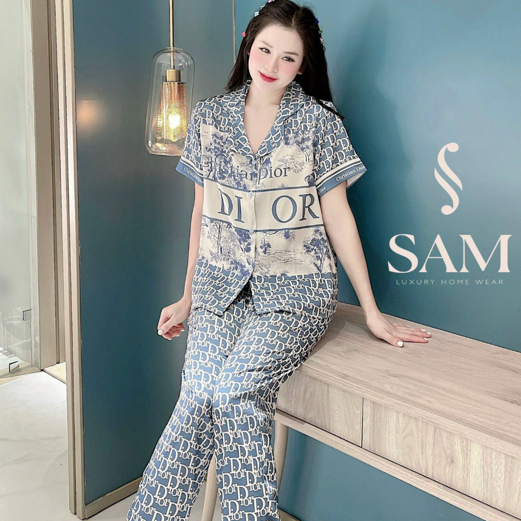 Đồ Bộ Ngủ Pijama Nữ Quần Dài Áo Cộc Lụa SAM Cao Cấp Mặc Nhà Đẹp Thấm Hút Thoáng Mát P48 Dài DIOR