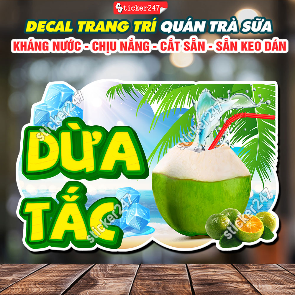 Tranh Dán Tường Dừa Tắc Bắt Mắt Thu Hút Khách 🌈 Hình Dán Decor Trang Trí Quán Trà Sữa, Quán Nước - Decal Dừa Lạnh