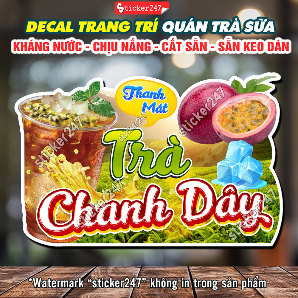 Tranh Dán Tường Trà Chanh Dây 🍓 Hình Dán Decor Trang Trí Quán Trà Sữa, Quán Nước - Decal Trà Chanh D