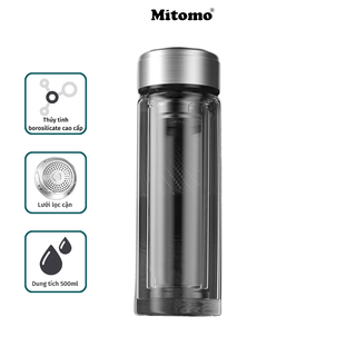 Bình pha trà giữ nhiệt 2 lớp Mitomo BGH - 0505 có lõi lọc trà inox 304, 500ml - Hàng chính hãng