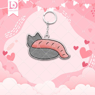 Móc khóa mèo xám sushi cá ngừ
