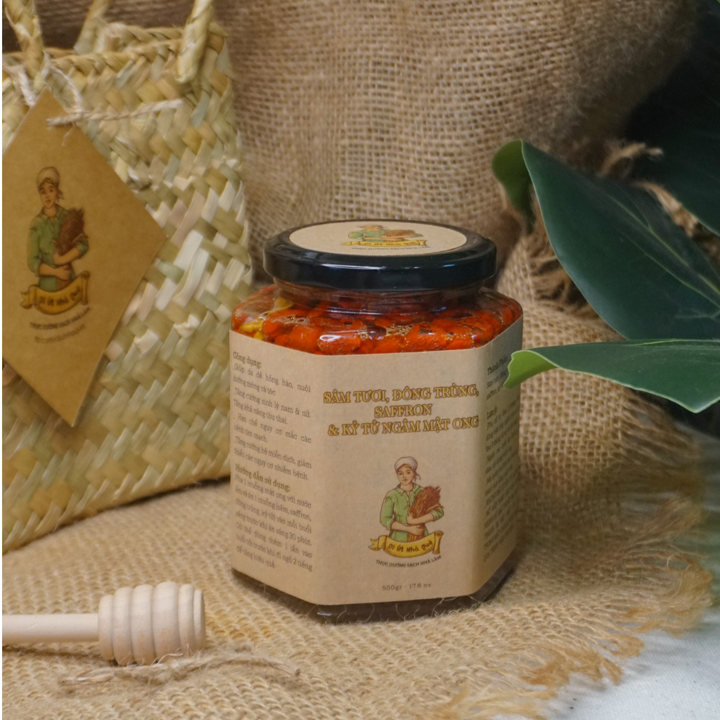Sâm Tươi, Đông Trùng, Saffron và Kỷ Tử Ngâm Mật Ong - handmade by Dì Út Nhà Quê