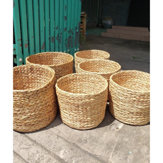 Giỏ lục bình tròn đựng đồ dùng, giỏ cói trồng cây, chậu cói trồng cây cảnh, đựng quần áo, decor tự nhiên,giỏ cói Vintage