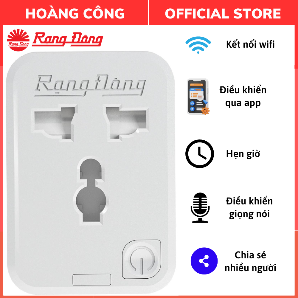 Ổ Cắm Wifi Rạng Đông, Ổ cắm điện thông minh 16A , điều khiển bằng wifi , 3g, 4g Rạng Đông công suất 