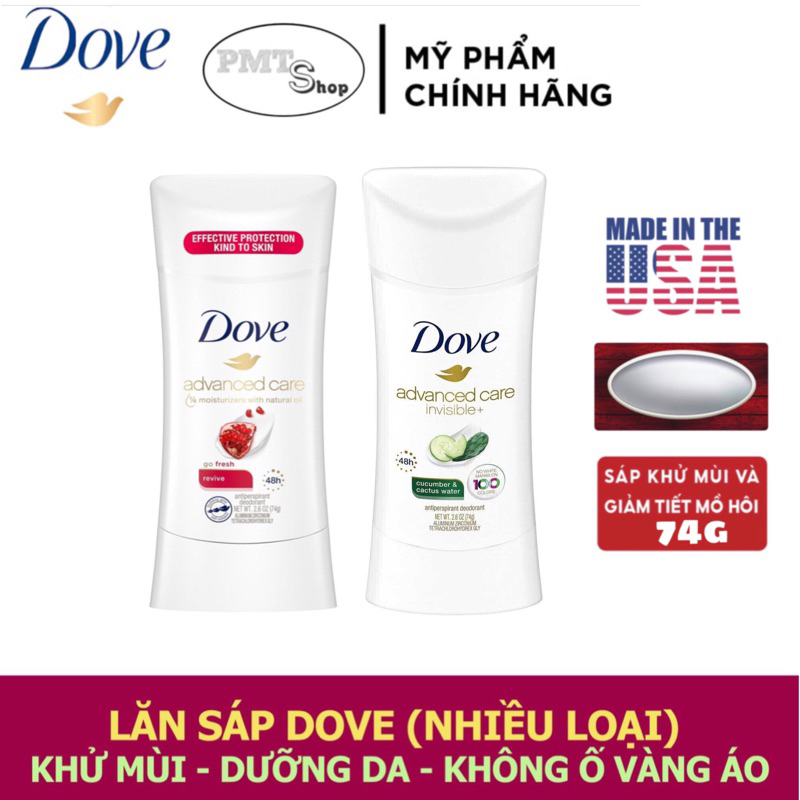 Lăn sáp khử mùi nữ Dove Advanced Care Invisible go Fresh 74g Revive hương lựu Cucumber dưa leo