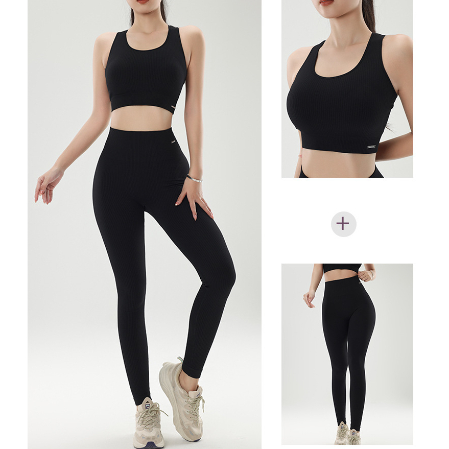 Bộ Đồ Tập Yoga GYM NAQI S-266 Dệt Kim Gân Tăm Sợi Tre Quần Cạp Cao Bra Có Đệm Lót Tôn Dáng