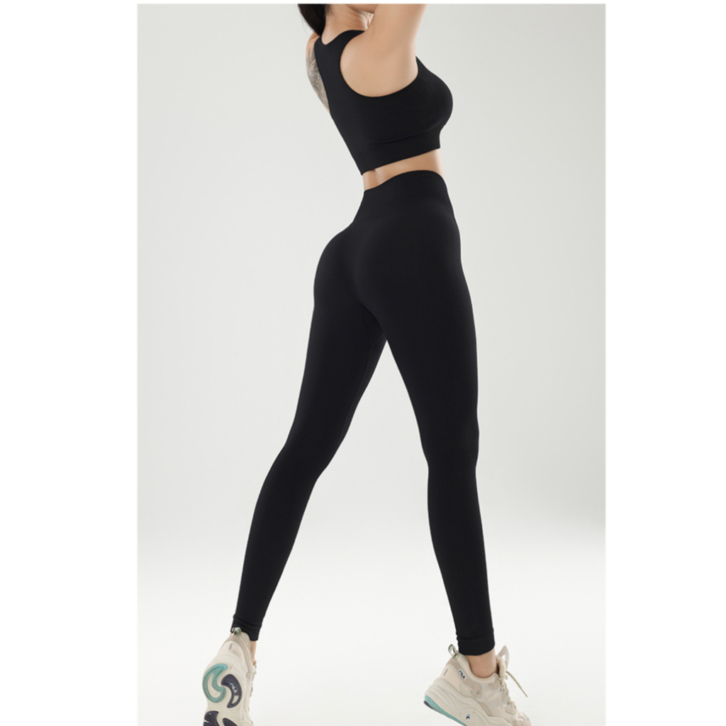 Bộ Đồ Tập Yoga GYM NAQI S-266 Dệt Kim Gân Tăm Sợi Tre Quần Cạp Cao Bra Có Đệm Lót Tôn Dáng