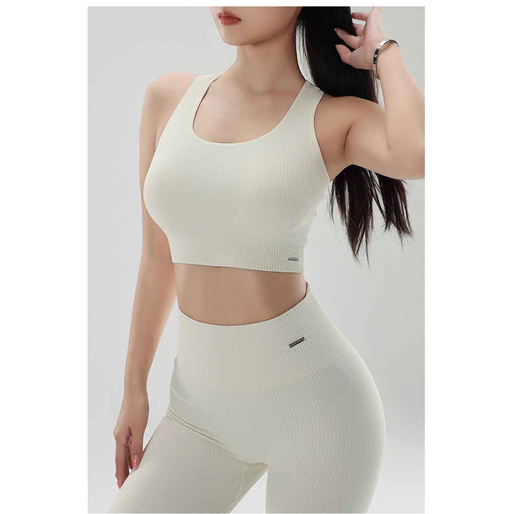 Bộ Đồ Tập Yoga GYM NAQI S-266 Dệt Kim Gân Tăm Sợi Tre Quần Cạp Cao Bra Có Đệm Lót Tôn Dáng