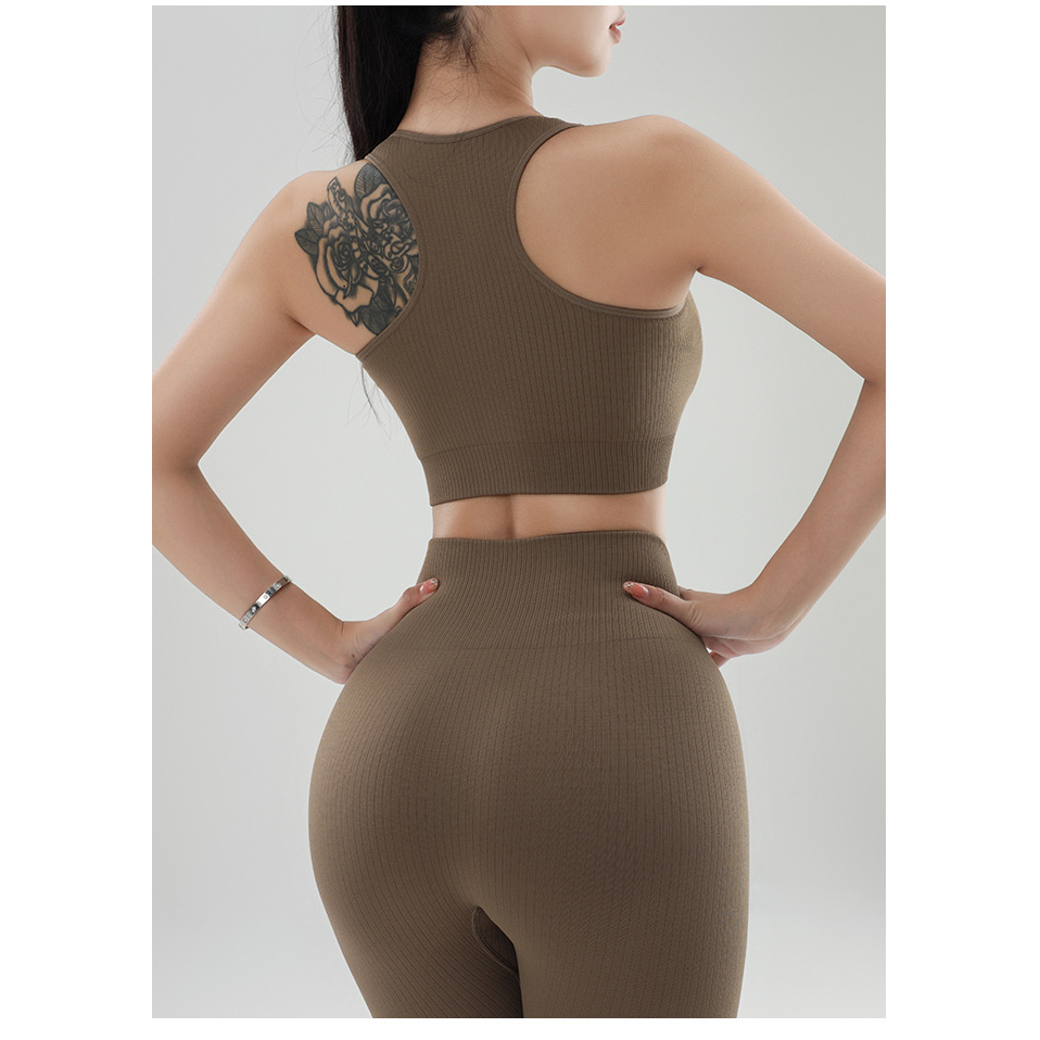 Bộ Đồ Tập Yoga GYM NAQI S-266 Dệt Kim Gân Tăm Sợi Tre Quần Cạp Cao Bra Có Đệm Lót Tôn Dáng