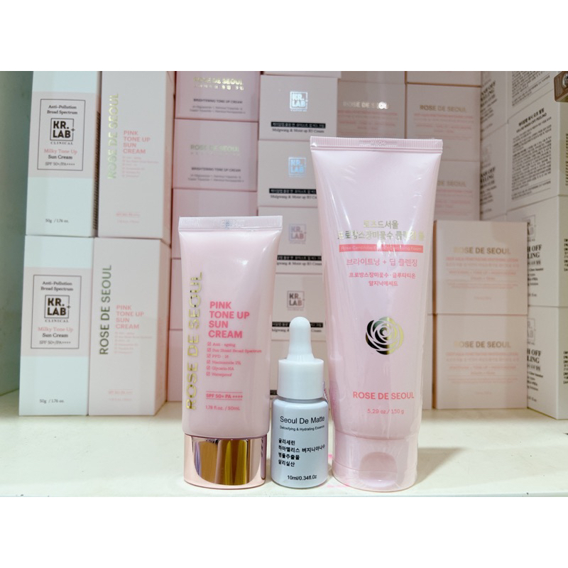 Combo kem chống nắng rose de seoul và thải độc và sữa rửa mặt rose de seoul