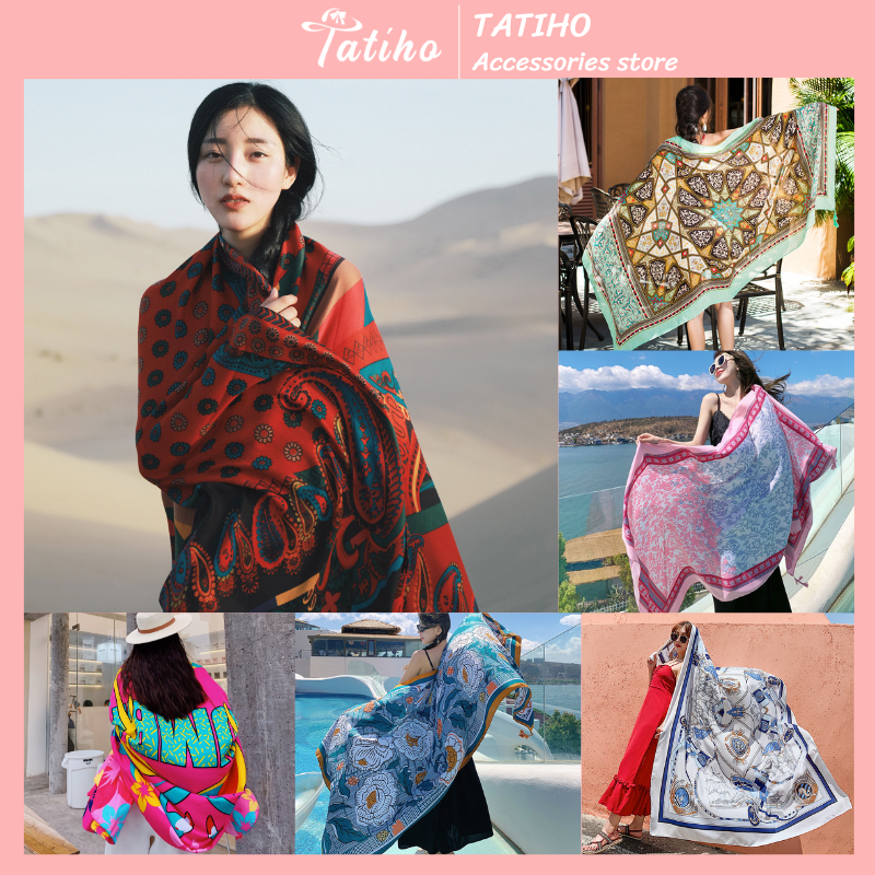 [Hàng Xịn, Giá Tốt] Khăn Choàng Boho Du Lịch Biển Họa Tiết Đa Dạng Phong Cách Hè Chất Liệu Cotton-Size:90x180cm-Mã KC025