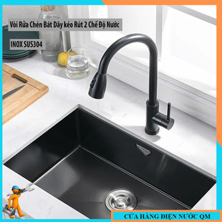 Vòi rửa chén bát Nóng Lạnh dây kéo rút Đen inox mờ SUS304 đầu vòi 2 Chế Độ Nước thông minh