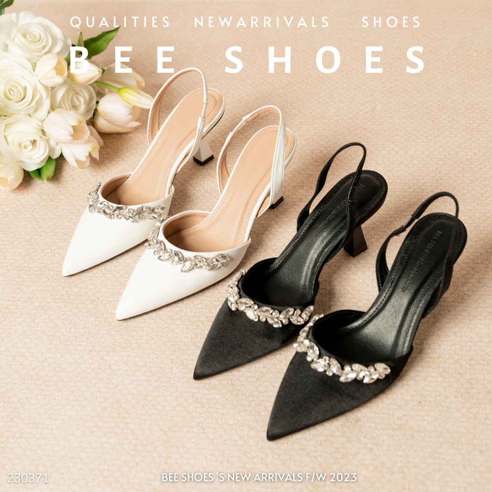 GIÀY CAO GÓT NỮ BEESHOES MŨI NHỌN - GIÀY CAO GÓT NỮ GÓT NHỌN CAO 7 PHÂN SẴN MÀU ĐEN TRẮNG 230371
