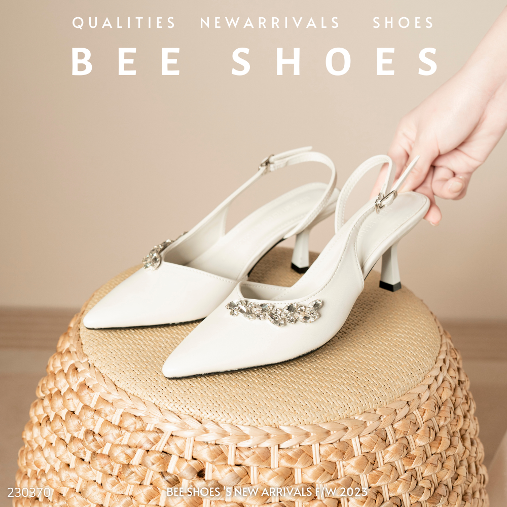 GIÀY CAO GÓT NỮ BEESHOES MŨI NHỌN - GIÀY CAO GÓT NỮ GÓT NHỌN CAO 7 PHÂN SẴN MÀU ĐEN TRẮNG 230370
