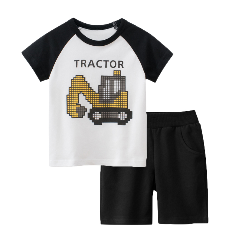 Bộ quần áo bé trai cộc tay mùa hè họa tiết máy múc cho trẻ em 2 đến 8 tuổi SKIDS