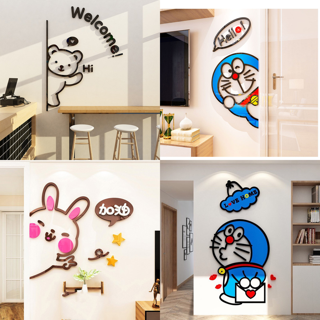 Tranh mica 3d dán tường các mẫu tranh hình gấu, thỏ, doremon trang trí tường, cửa kính ra vào, cửa hàng kinh doanh