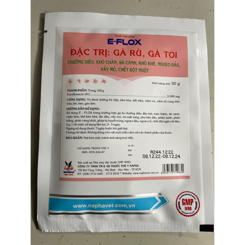 E-flox 50gr - các chứ ng tiê u ho á, h ô h ấp trên gà đá, gia cầm