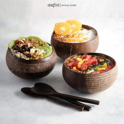 Bát Gáo Dừa ONGTRE Cao Cấp - Bát Salad, Tô Gáo Dừa Ăn Healthy, Đựng Hoa Quả, Decor, Khắc Logo Theo Yêu Cầu