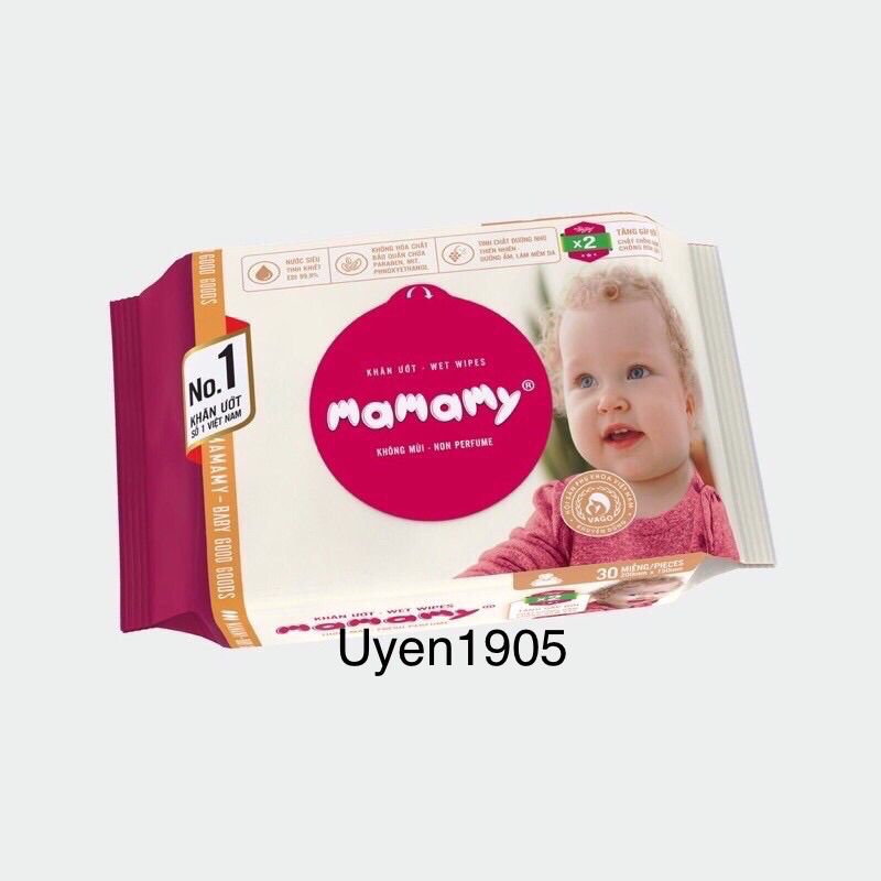 Khăn ướt Mamamy 30 tờ có mùi/ không mùi