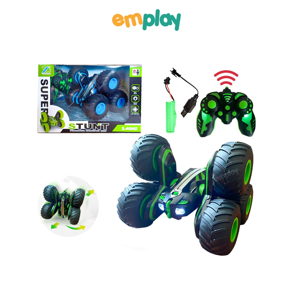 Xe ô tô địa hình điều khiển từ xa nhào lộn đa chiểu xoay 360 độ Emplay siêu khỏe có đèn và pin sạc