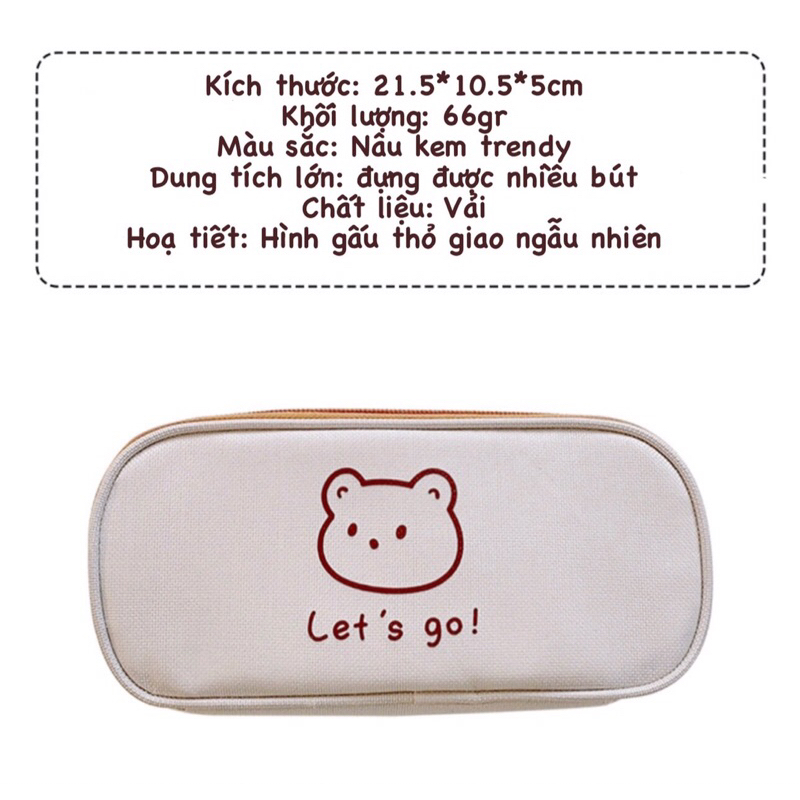 ( Tặng stiker ) Túi đựng bút hình gấu thỏ gam màu nâu kem trendy cỡ lớn