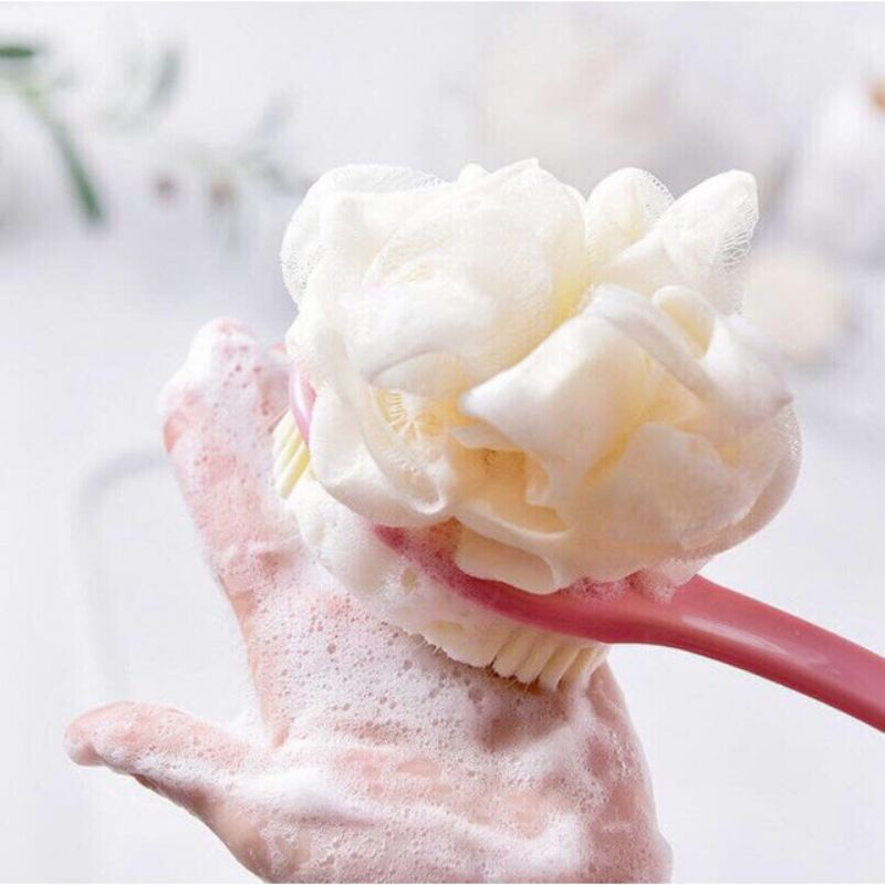 Cây cọ lưng, chà lưng 2 mặt kèm bông tắm cán dài cầm tay _Tutustore