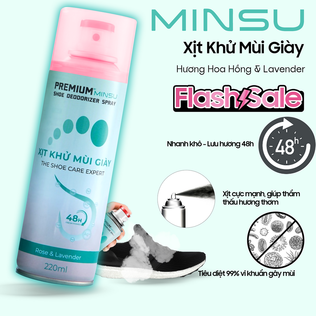 Chai xịt khử mùi hôi giày dép Minsu hương Rose Nano bạc 1 lọ 220ml, bình sịt làm hết mùi tủ giày, tất vớ chân, quần áo.