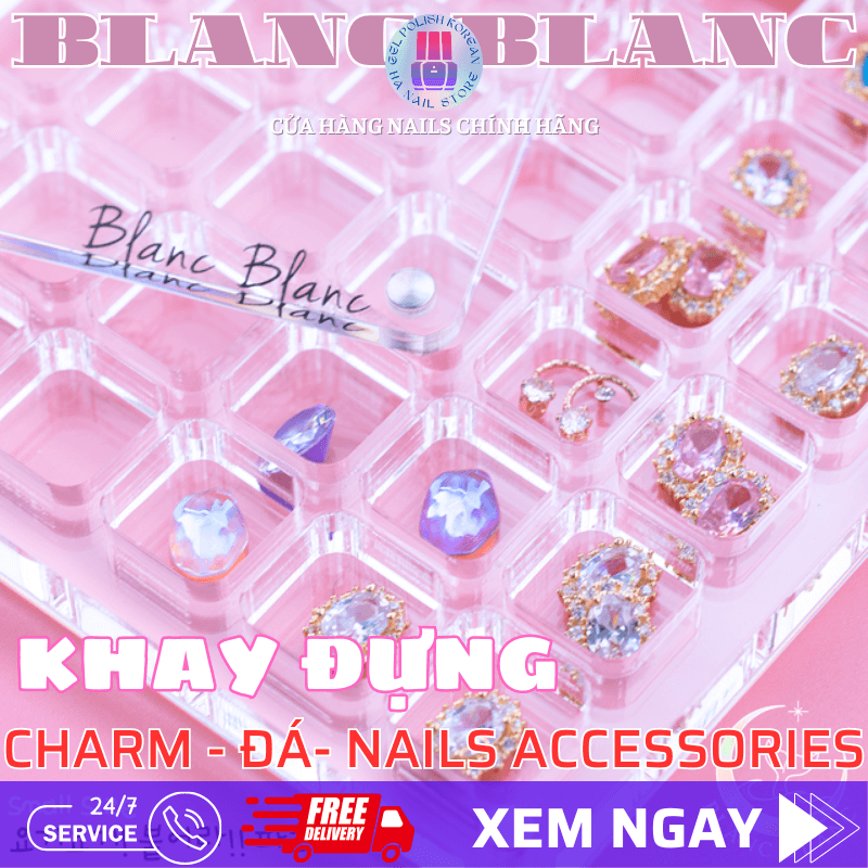 Khay đựng phụ kiện charm đá nhỏ nguyên liệu nail Blanc Blanc Hàn quốc (2 size 36 và 72 ô )