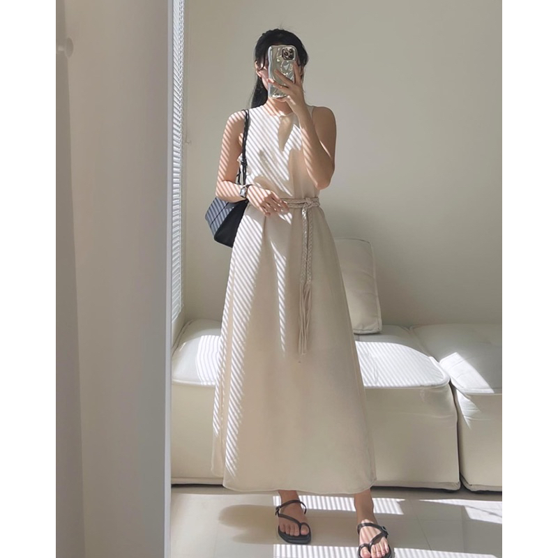 Midi Linen Tiêu Kèm Dây Bện