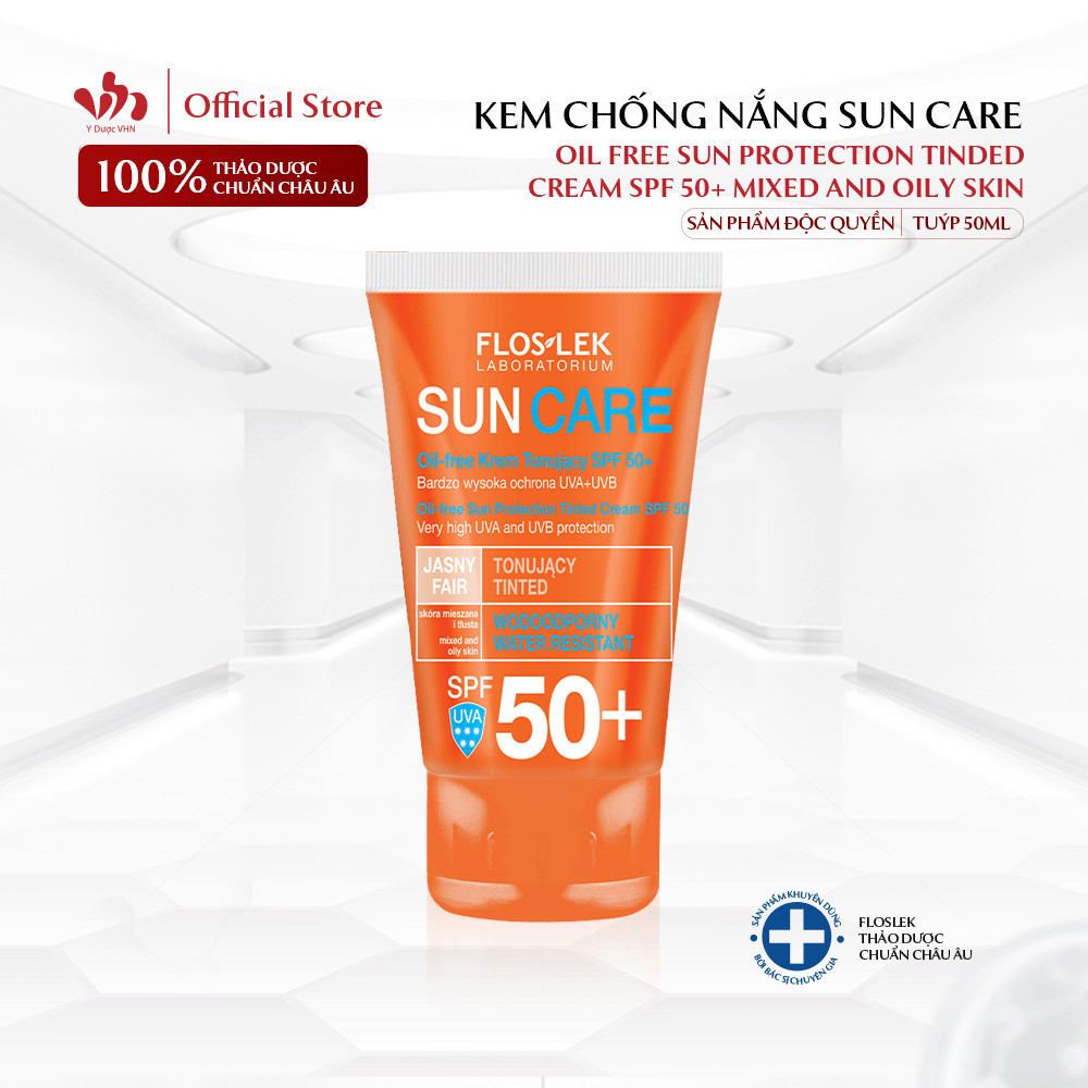 Kem Chống Nắng Cho Da Dầu Mụn Oil Free Sun Protection Tinted Cream SPF 50+ FLOSLEK Giúp Bảo Vệ Da Toàn Diện Tuýp 50ml
