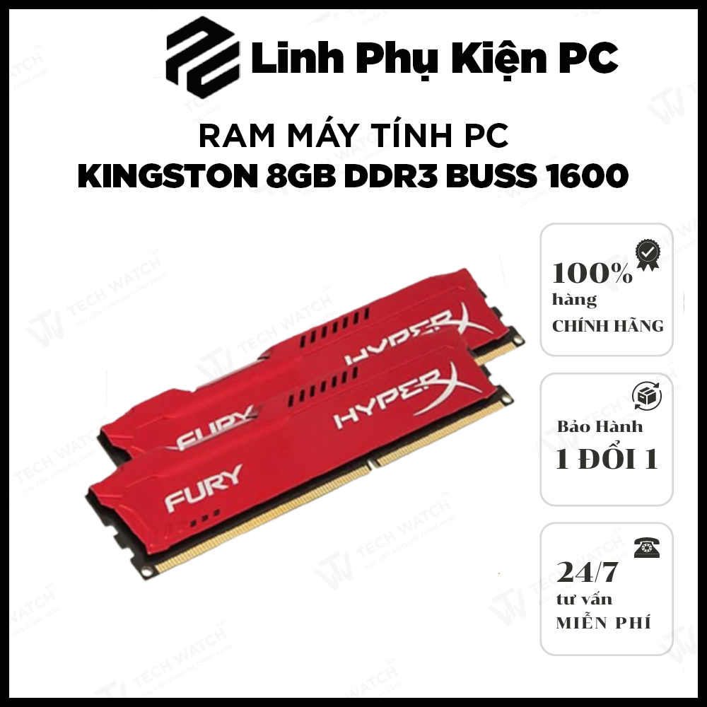 RAM Máy Tính PC Kingston Hyper Fury White 8GB DDR3 Buss 1600 Hà Mới 100% | Bảo Hành 1 Đổi 1 Trong 36 Tháng