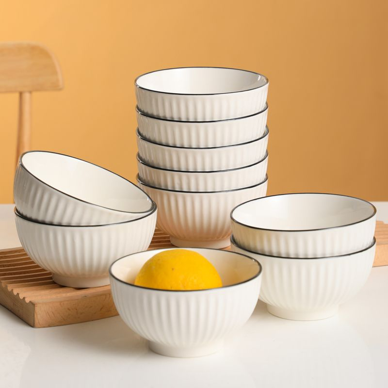 Bộ bát đĩa sứ ăn cơm gia đình trắng viền đen đẹp sang trọng GOSUMI TĐ01