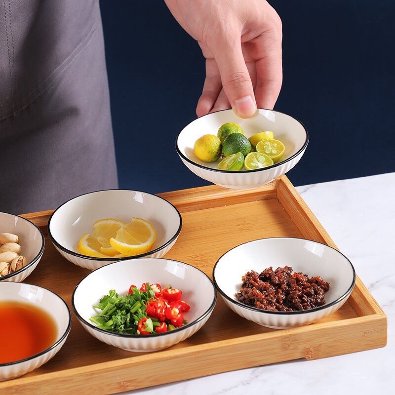 Bộ bát đĩa sứ ăn cơm gia đình trắng viền đen đẹp sang trọng GOSUMI TĐ01