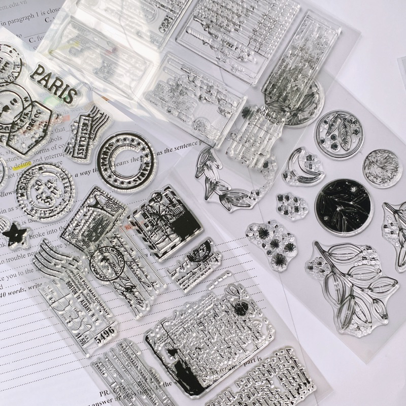 Con dấu silicon trong suốt hình hoa lá phong cách Retro - phụ liệu làm Bullet, trang trí thiệp handmade