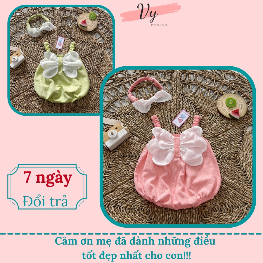 Váy Bé Sơ Sinh VY DESIGN. Body Váy Bé Gái Thiên Thân Kèm Turban, Chất Mát, Đầm Đầy Tháng, Váy Hè Cho Bé 1 Tuổi