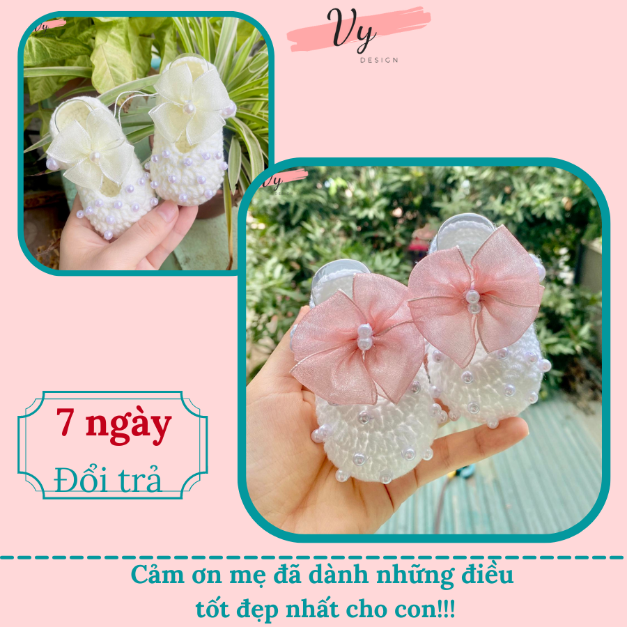 Giầy Cho Bé Sơ Sinh VY DESIGN. Giầy Bé Gái Chất Tự Nhiên Êm Mềm, Giầy Handmade Cho Bé, Giầy Công Chúa Bé Gái