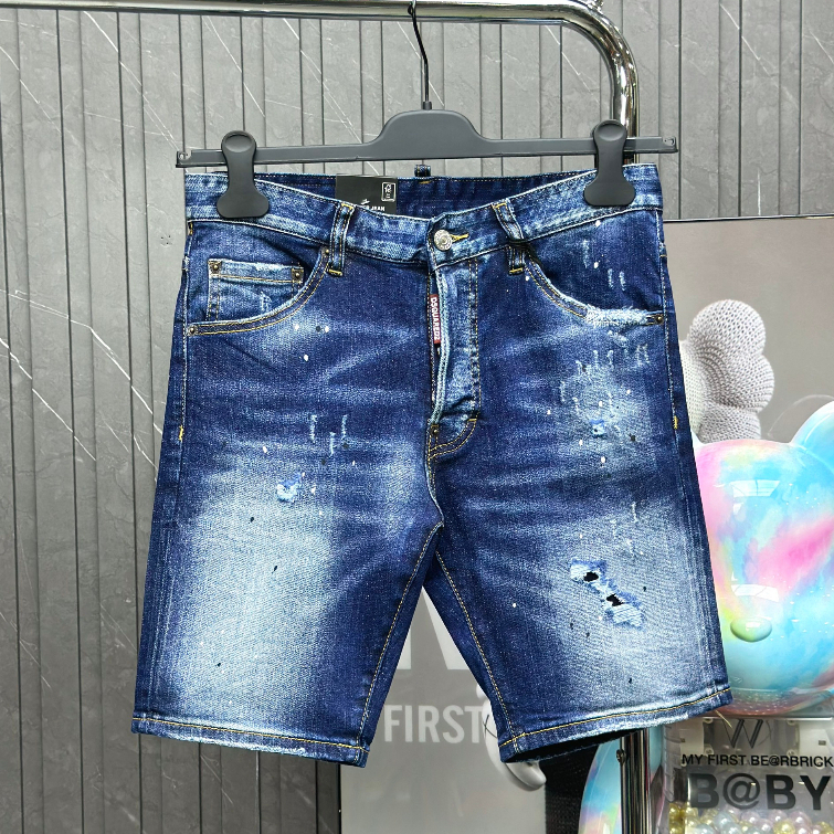 Quần short, ngố, đùi, cộc Jean Dsquared2 Xanh Bạc rách mài vẩy sơn basic LA 1-1 on web