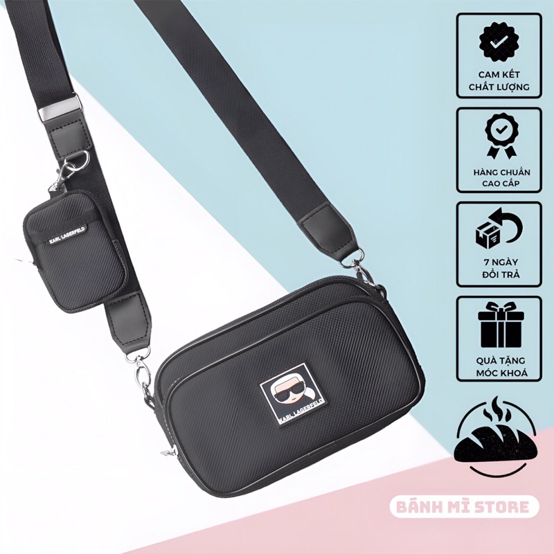 Túi Đeo Chéo Nam Nữ Cao Cấp Mini Karl Chất Liệu Da Si Chống Thấm BÁNH MÌ STORE Túi Chéo Thời Trang Karl Kèm Túi Mini