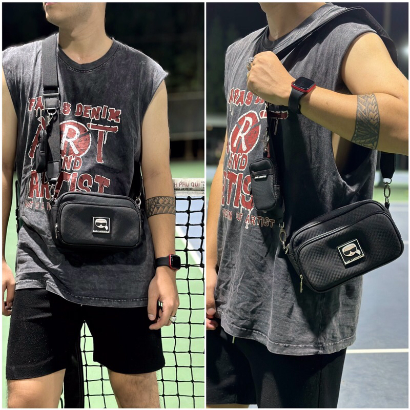 Túi Đeo Chéo Nam Nữ Cao Cấp Mini Karl Chất Liệu Da Si Chống Thấm BÁNH MÌ STORE Túi Chéo Thời Trang Karl Kèm Túi Mini