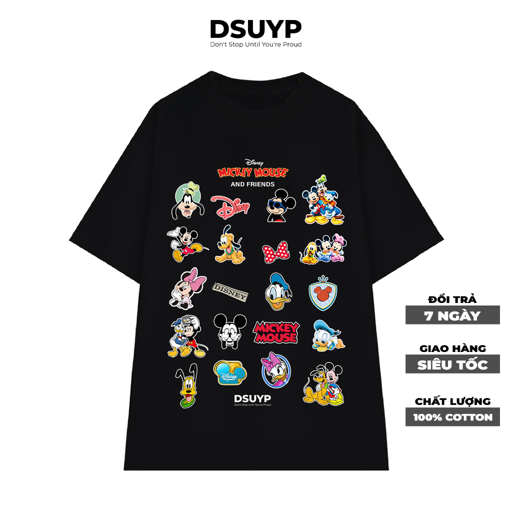 ÁoThun In Hình Nam Nữ Cotton Form Rộng Áo Thun Oversize Áo Thun Unisex Cổ Tròn DISNEY Áo Thun DSUYP