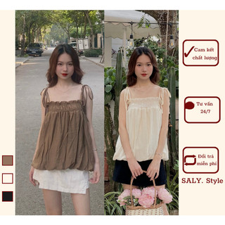 Áo 2 dây đũi tơ nhăn chun ngực thắt nơ vai saly _ao2s148_p6k1