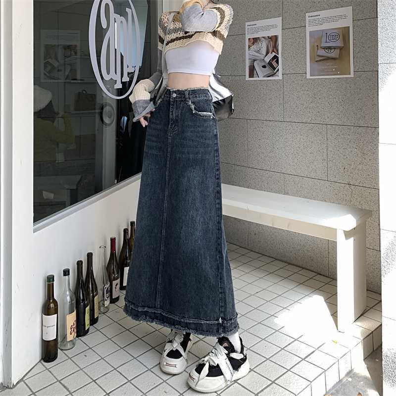 Chân váy jean dài tua rua cạp cao tôn dáng LACO130 | BigBuy360 - bigbuy360.vn