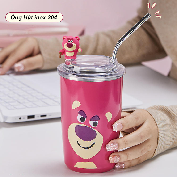 Bình Nước Giữ Nhiệt Hình Gấu Dâu Tây Bình Nước Hoạt Hình Dễ Thương 450ML XR XGB05