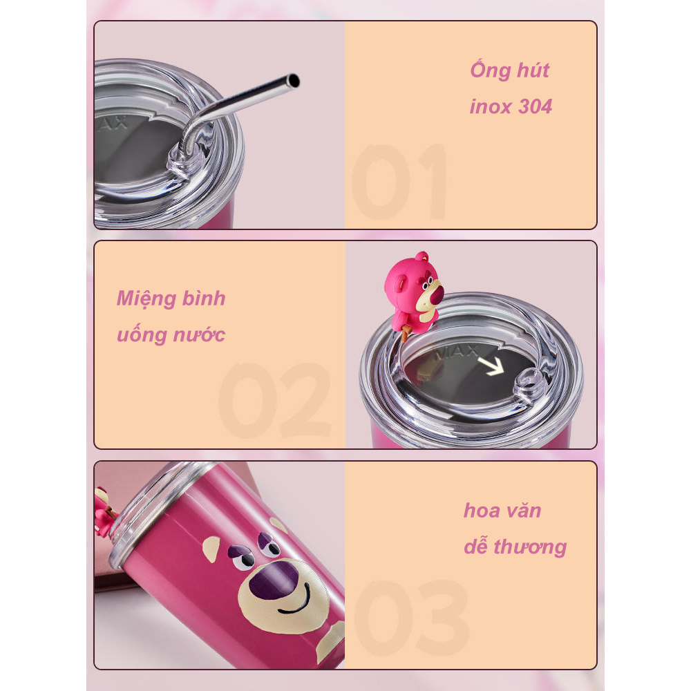 Bình Nước Giữ Nhiệt Hình Gấu Dâu Tây Bình Nước Hoạt Hình Dễ Thương 450ML XR XGB05