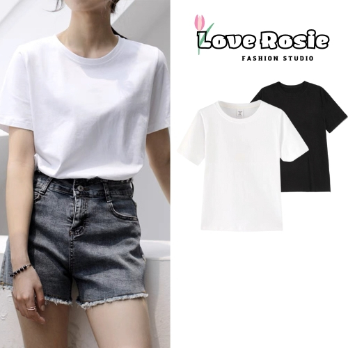 Áo Phông Nữ Trơn Bassic Đen Trắng Cổ Tròn Form Vừa Áo Kiểu Babytee Nữ Ngắn Tay Đơn Giản Basic