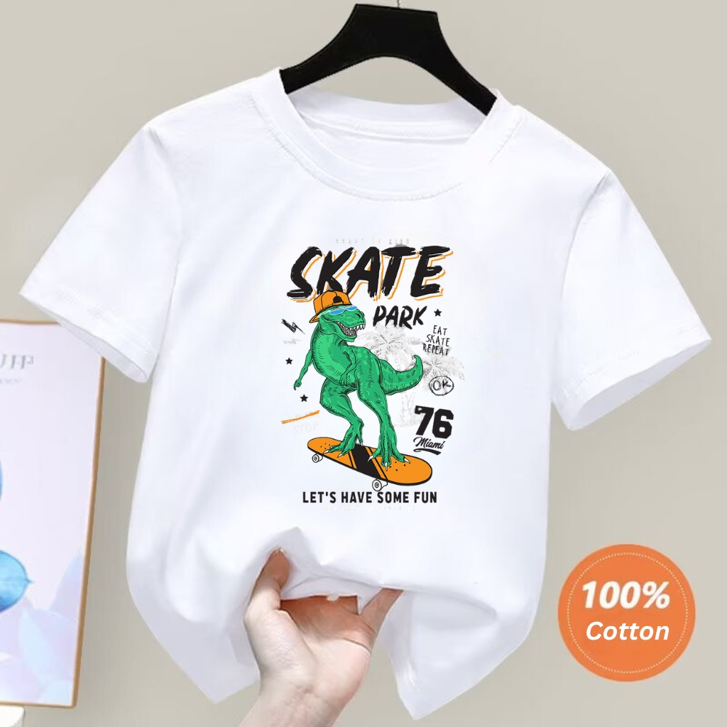 Áo thun cộc tay cho bé trai bé gái BEDDEP KIDS CLOTHES hình Khủng Long đáng yêu basic từ 10-30kg hàng chính hãng